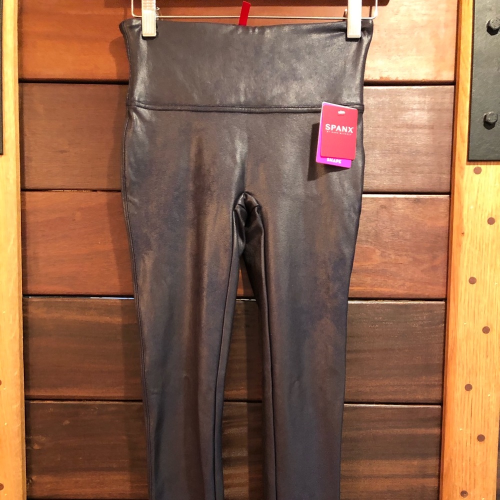 Spanx navy blue faux leather leggings
